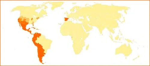 Map of the world and where their speack spanish