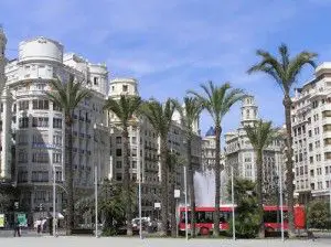 Plaza del ayuntamientobwith buildings, bus ...